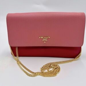 Prada Pink and Red Saffiano Leather Bag
